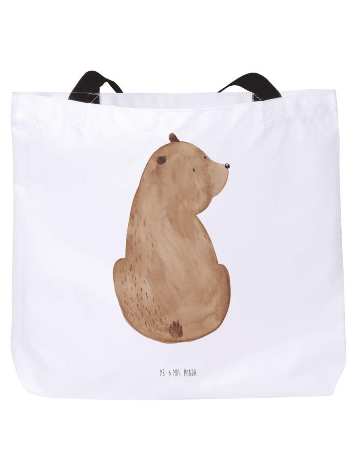 Strandtasche Bär Schulterblick ohne Spruch in Weiß