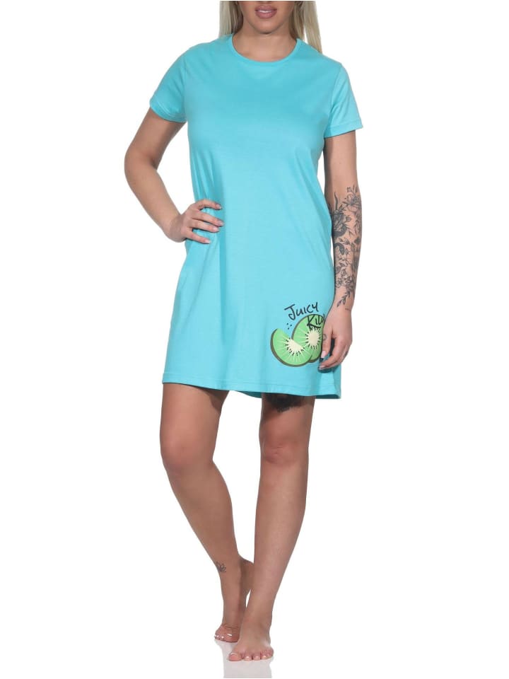 Nachthemd kurzarm Kiwi Print - 86396 in türkis