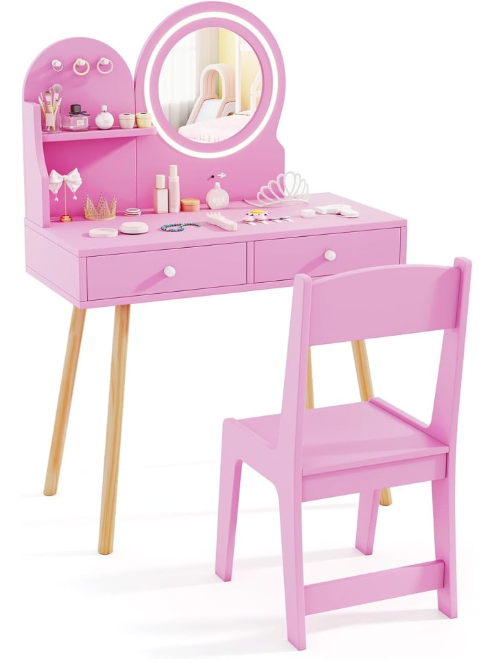 Kinder Schminktisch Set mit Beleuchtung ab 3 Jahren in Rosa