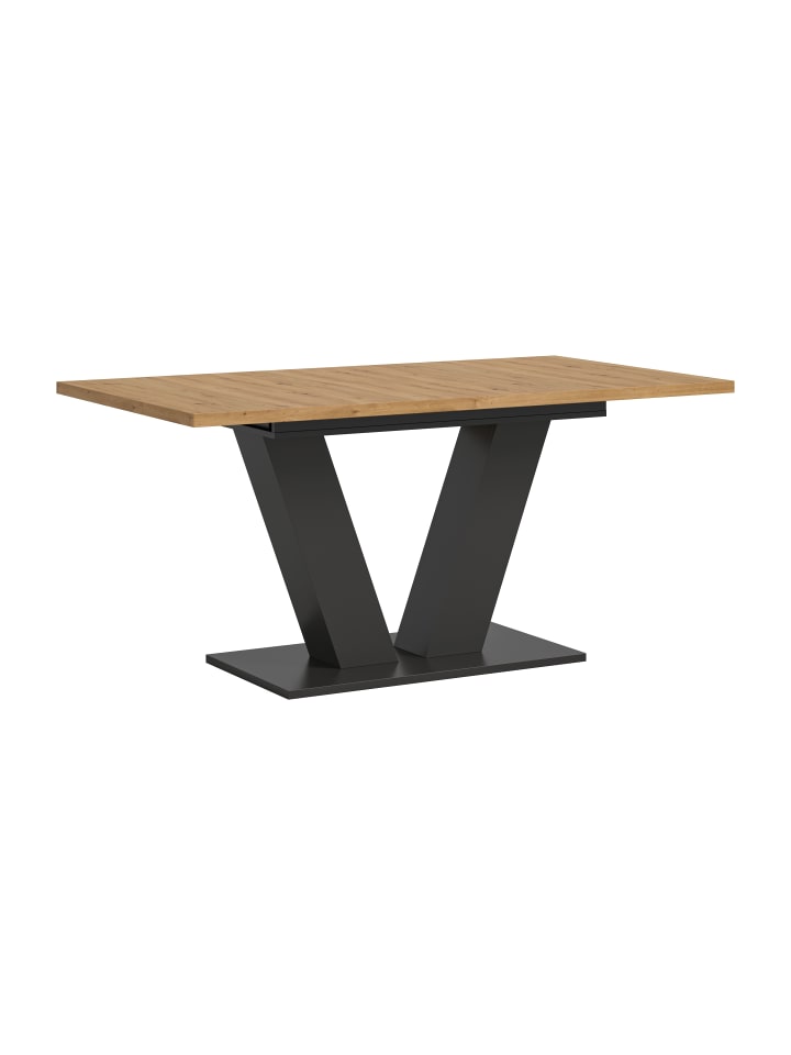 Esstisch (B/H/T): 150-190x76x90 in eichefarben und grau mit  V-Gestell