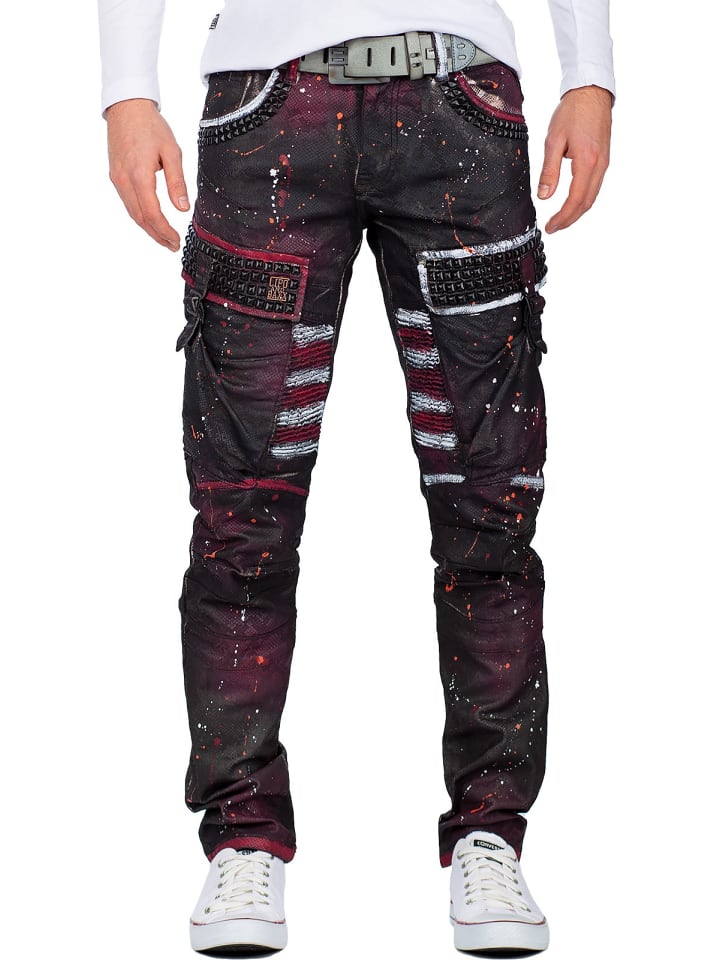 Herren Straight Fit Jeans Mid Waist in Bordeaux