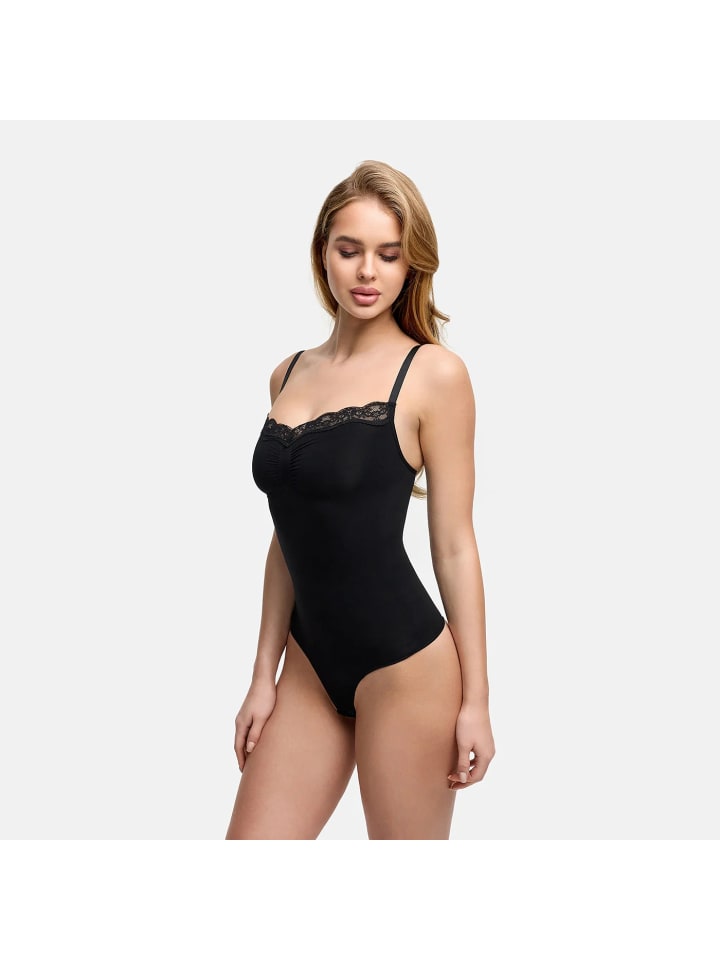 Figurformender Body mit String in Schwarz