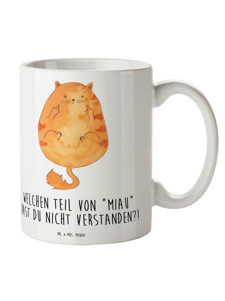 Tasse Katze Mittelfinger mit Spruch in Weiß
