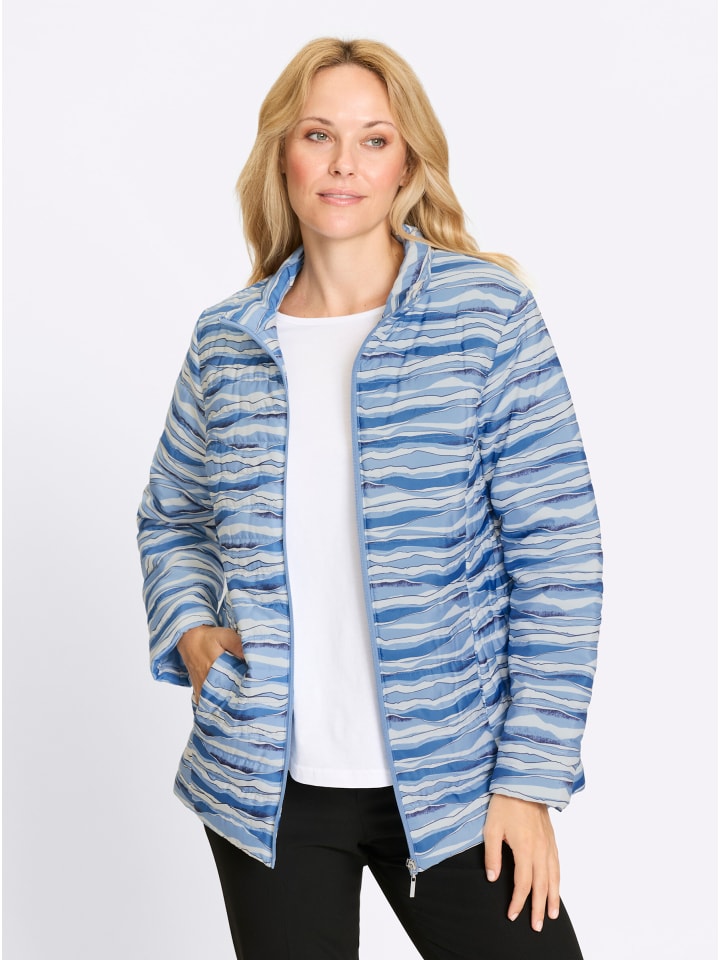 Steppjacke in mittelblau-ecru-bedruckt