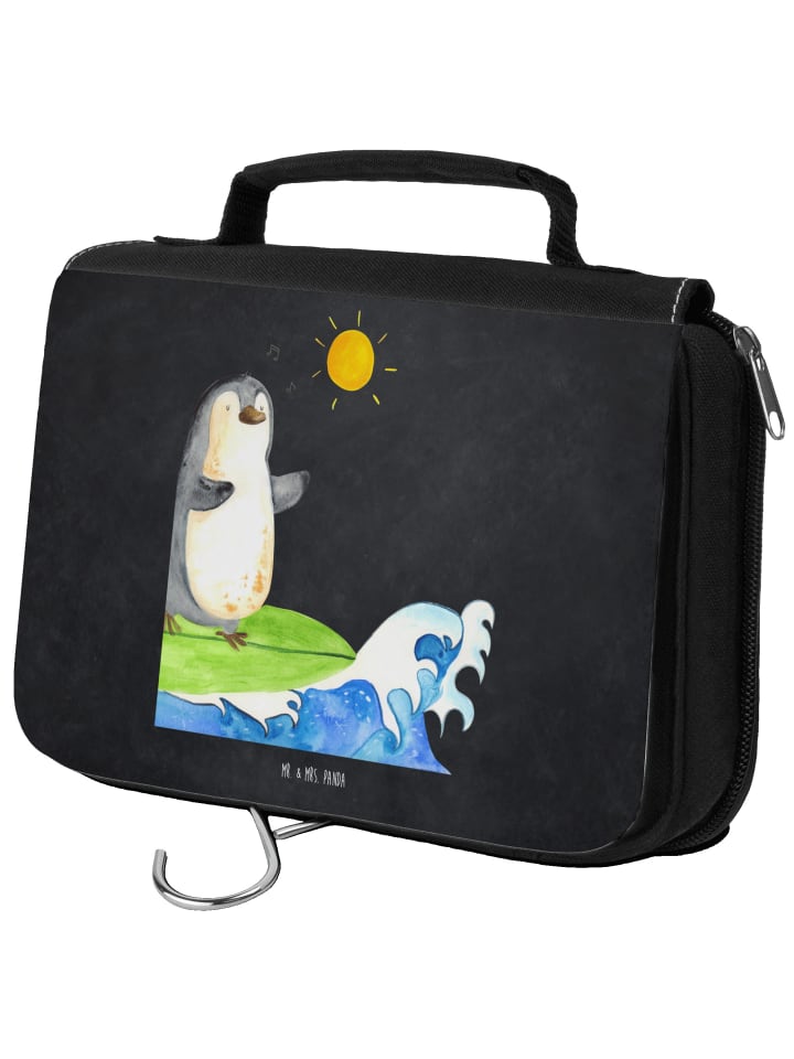 Kulturbeutel Pinguin Surfer ohne Spruch in Kreidetafel