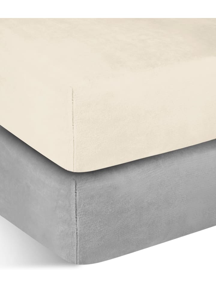 2 Flanell-Spannbettlaken PERPIGNAN in Hellgrau/Beige