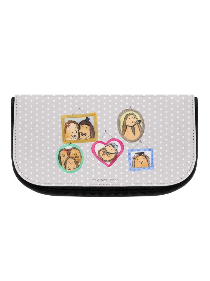Kosmetiktasche Igel Familie ohne Spruch in Grau Pastell