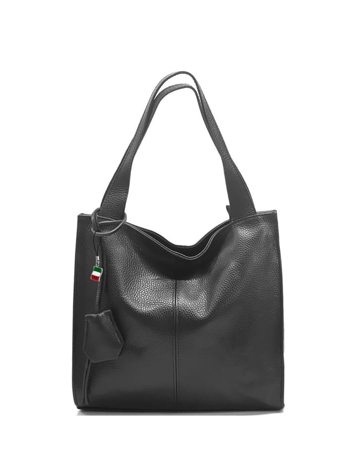 Florence Schultertasche, Shopper Leder schwarz ca. 33cm