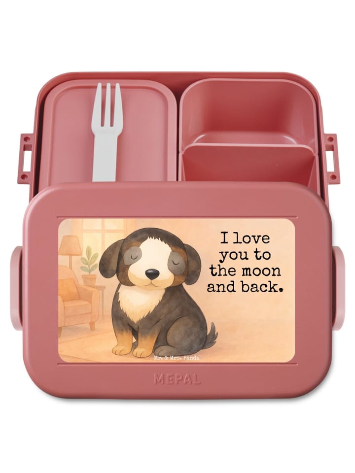 Bentobox Hund Entspannen Design mit Spruch in Rot Pastell