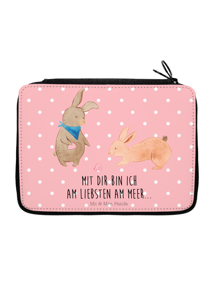 Bleistiftetui Hasen Muschel mit Spruch in Rot Pastell