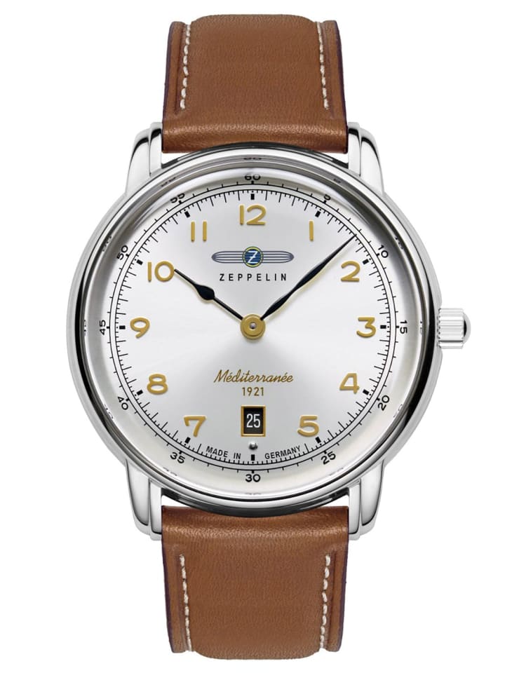 Herrenuhr 100 Jahre Méditerranée Cognacfarben Silber / Braun
