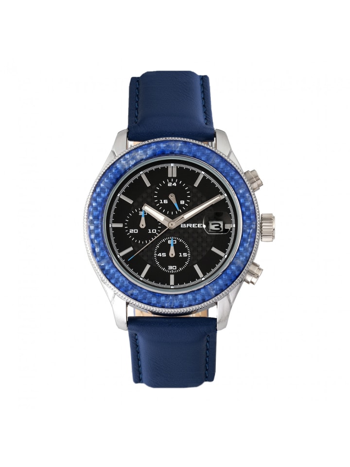 Maverick Chronograph Lederarmbanduhr mit Datumsanzeige in Silver/Blue