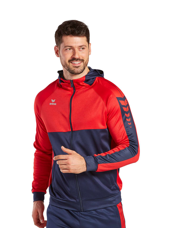 Herren Six Wings Trainingsjacke mit Kapuze in new navy/rot