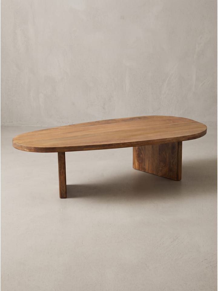 Couchtisch oval, Massivholz, mit Klarlack versiegelt in Mango