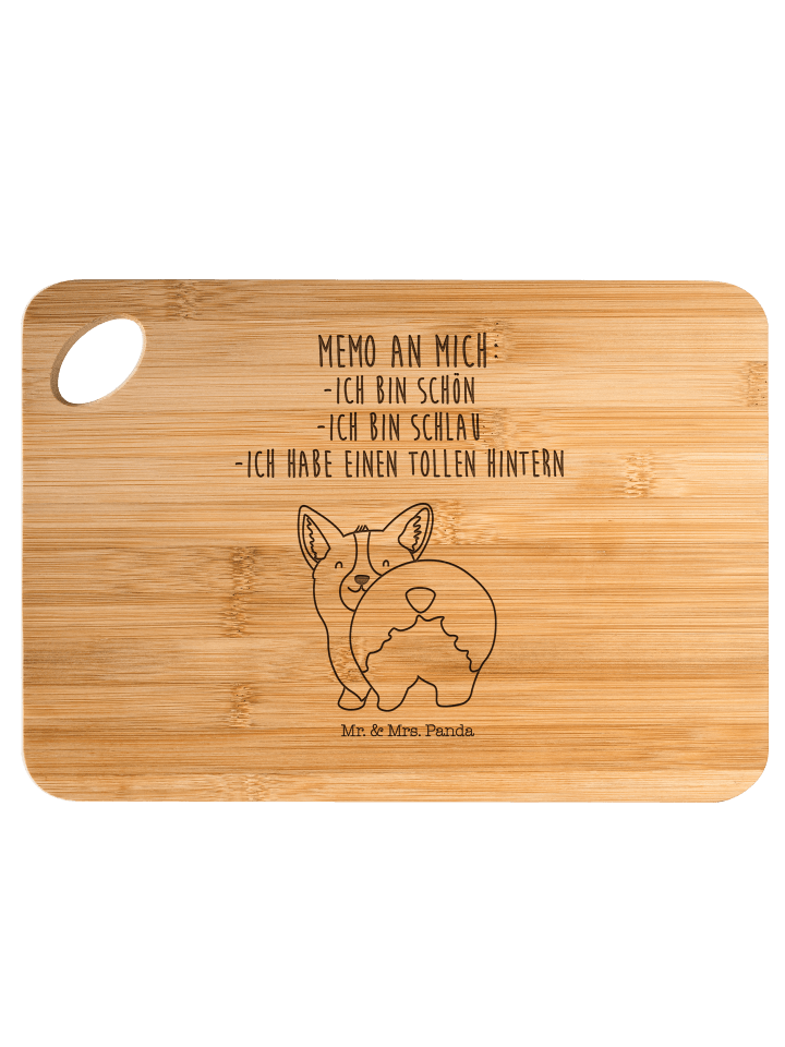 Schneidbrett Corgi Po mit Spruch in Braun