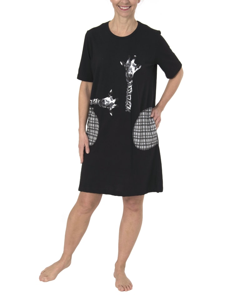 Nachthemd kurzarm Giraffen - 44996 in schwarz