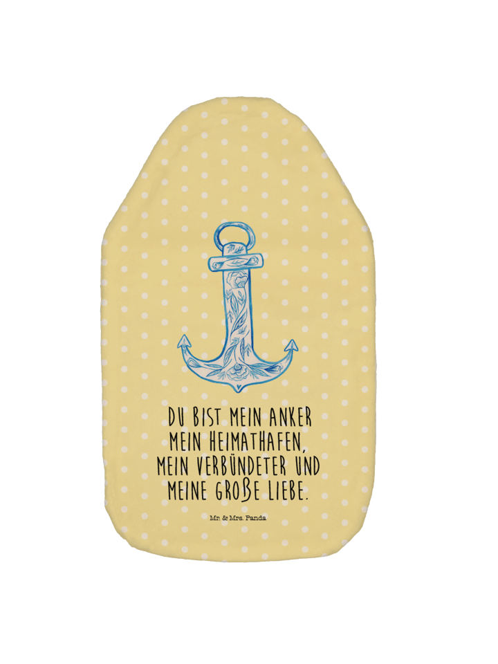 Wärmflasche Anker Blau mit Spruch in Gelb Pastell