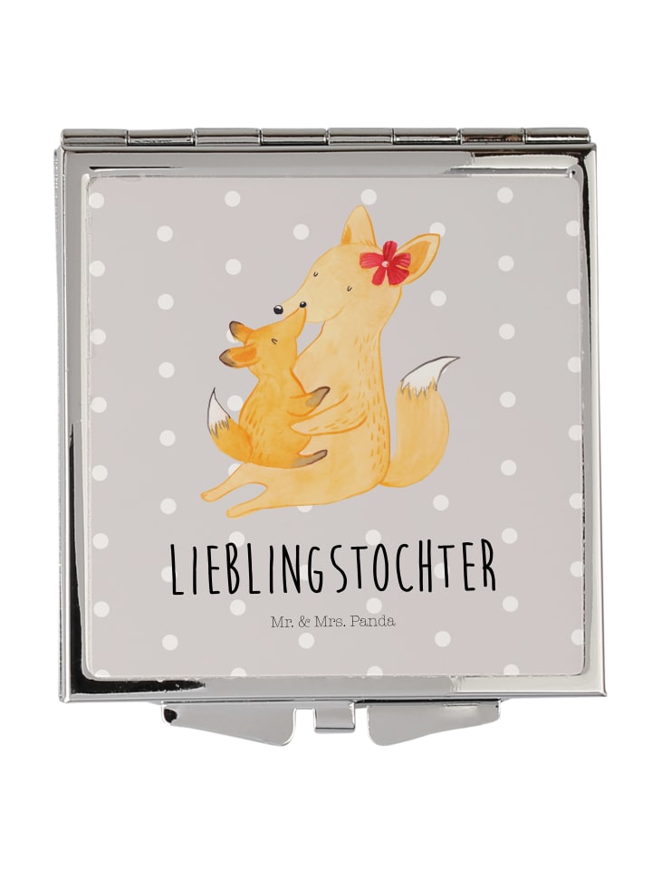 Klappbarer Spiegel Fuchs Mama mit Spruch in Grau Pastell