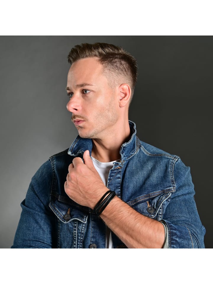 Unisex Armband – Lederarmband aus Leder 22,5 cm in schwarz