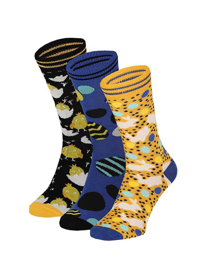 Herren Oster Socken 3er Pack in Osterei Geschenkverpackung in Gelb