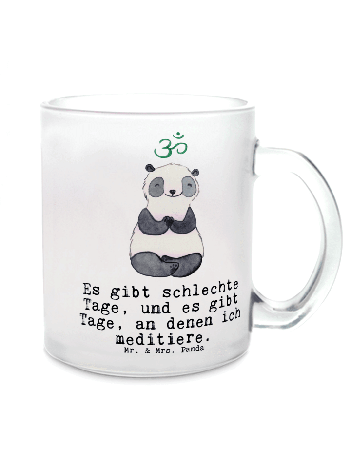 Kaffeebecher Panda Meditieren mit Spruch in Transparent