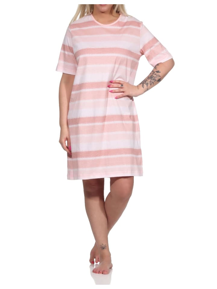 kurzarm Nachthemd frohen Streifen Look - 73166 in rosa