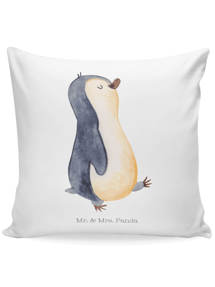Deko Kissen Pinguin mHerzieren ohne Spruch in Weiß