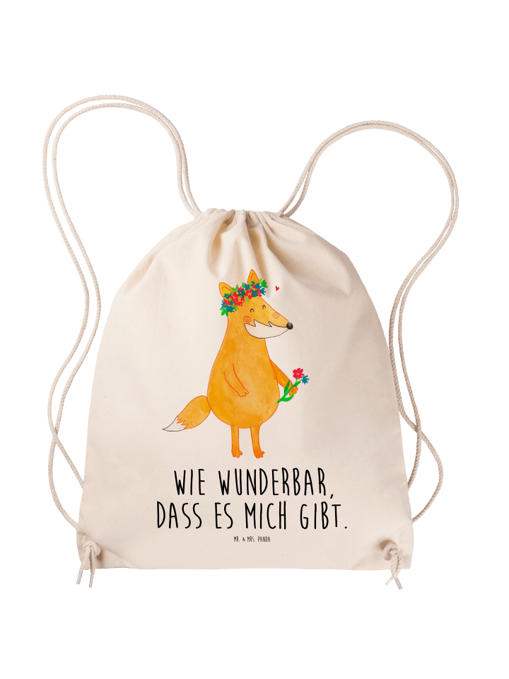 Jutebeutel Fuchs Blumen mit Spruch in Creme