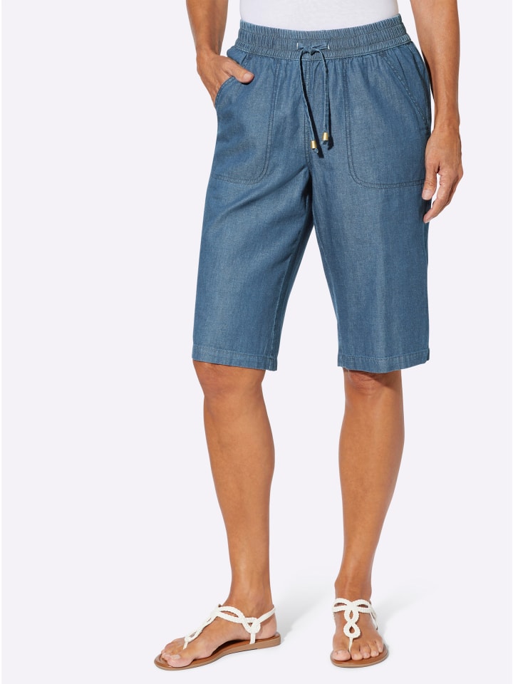 Jeans-Bermudas in blue-bleached