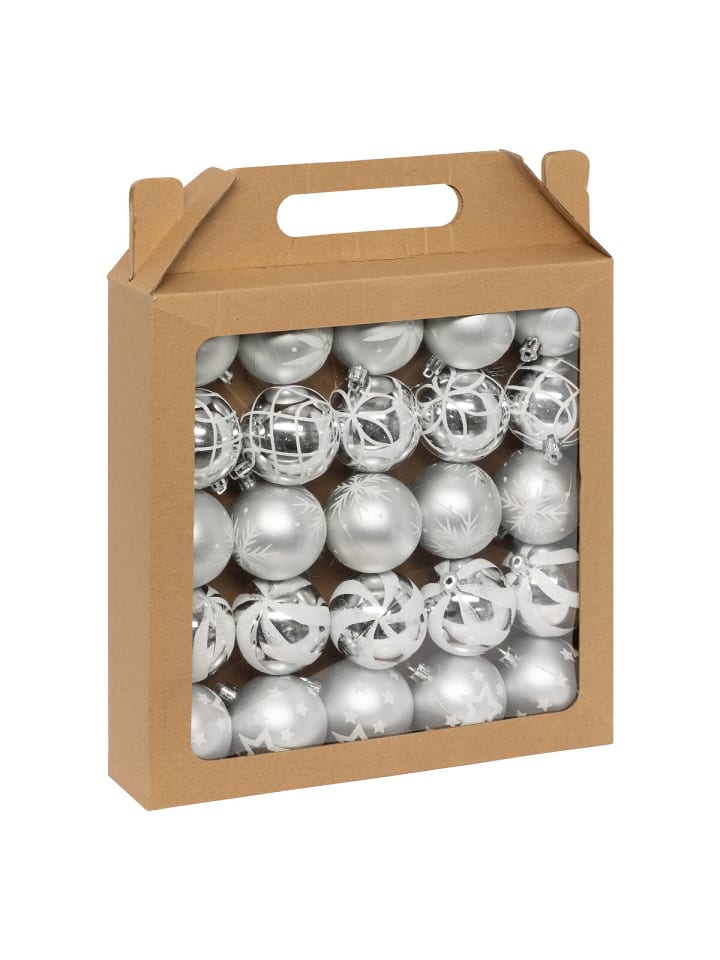 Set von Glaskugeln mit Glitzerdesign in Silbern, Ø 6 cm
