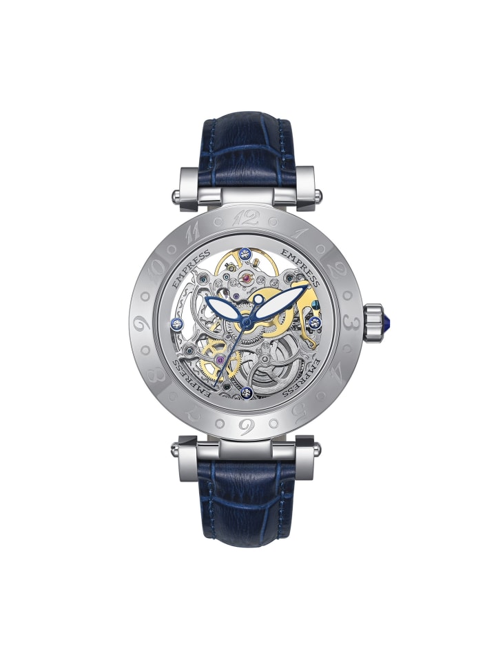 Theodora Automatikuhr mit Lederarmband in Silver/Blue