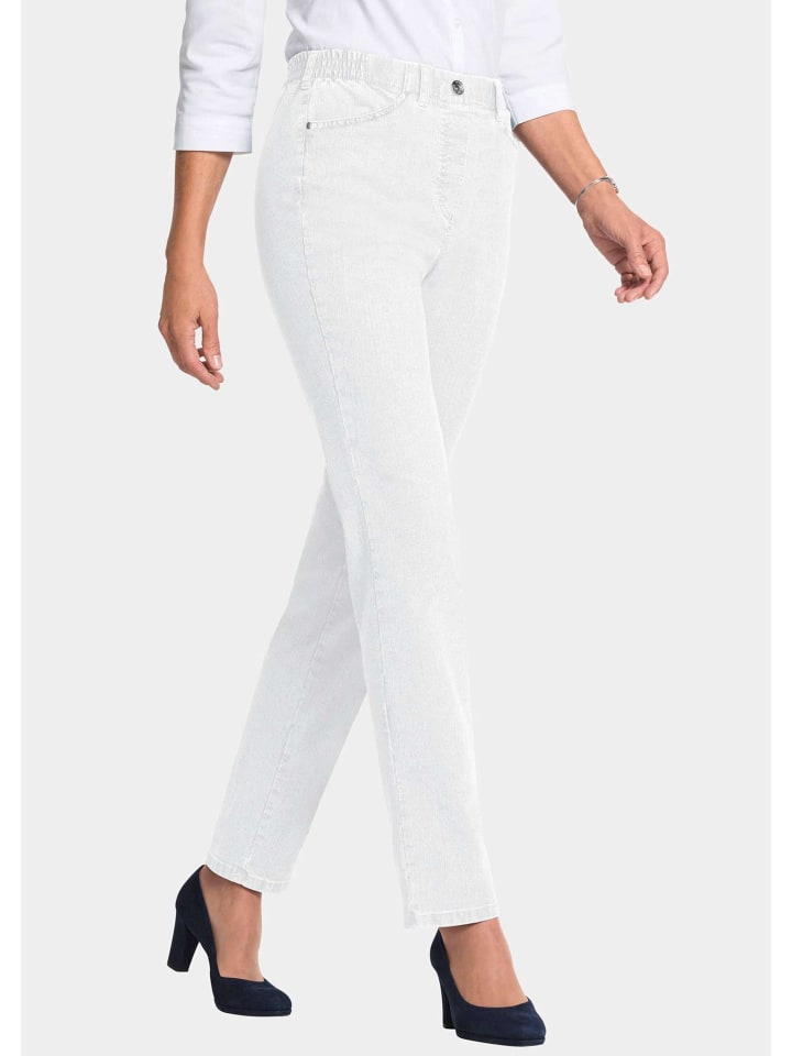 Kurzgröße:  Bequeme Jeansschlupfhose mit Dehnbund in weiß