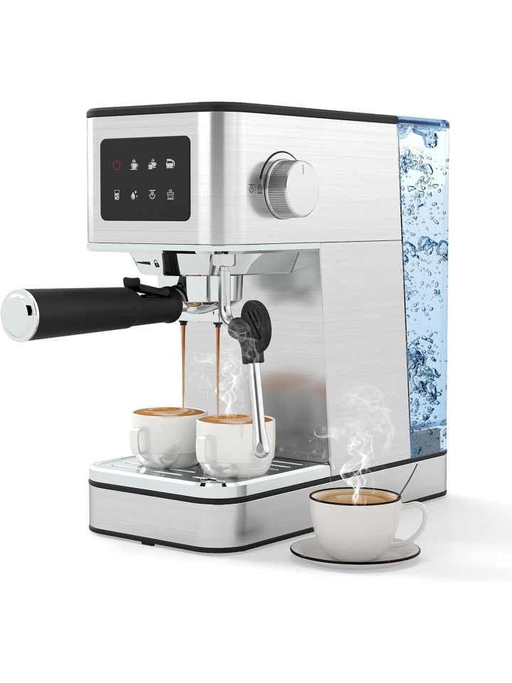Kaffeemaschine mit Milchaufschäumer 20 Bar in Silber