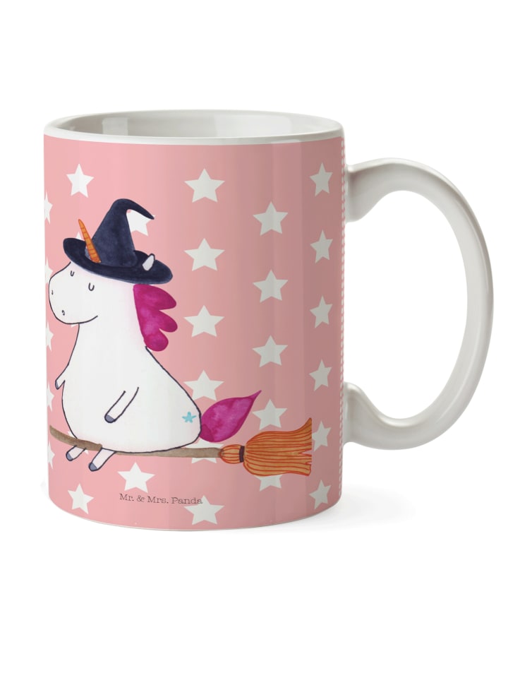 Tasse Einhorn Hexe ohne Spruch in Rot Pastell