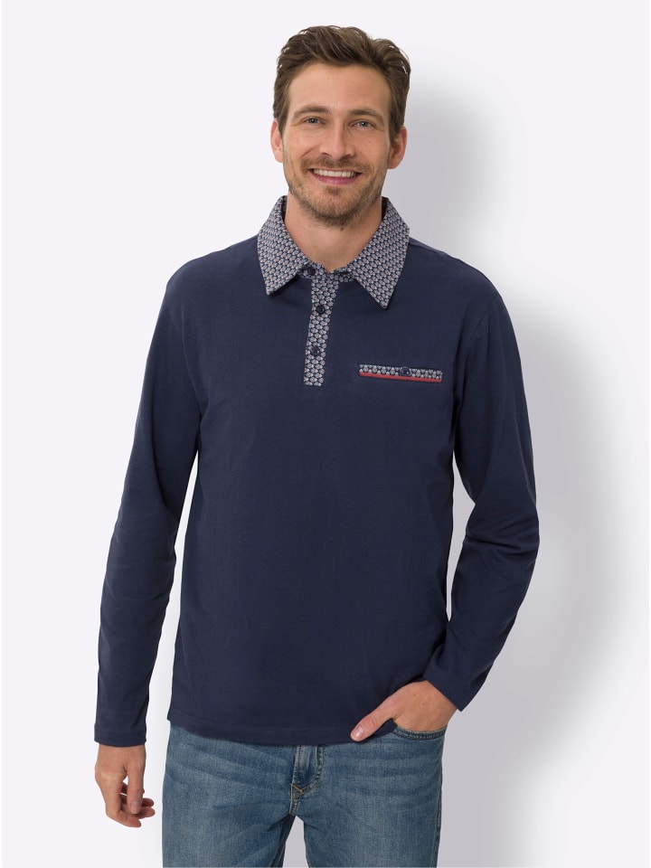 Langarm-Poloshirt in marine