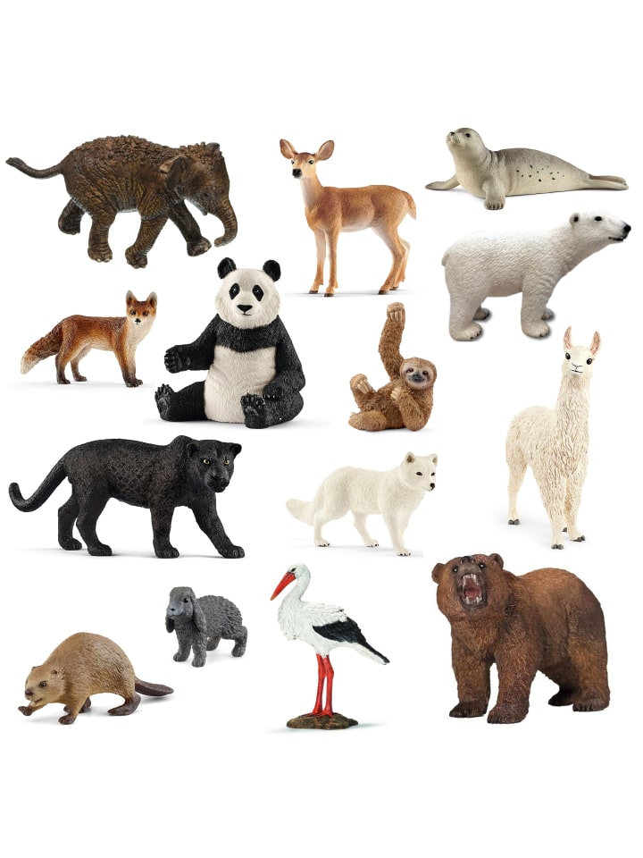 Tierfiguren - wilde Tiere der Welt 14-teilig in bunt