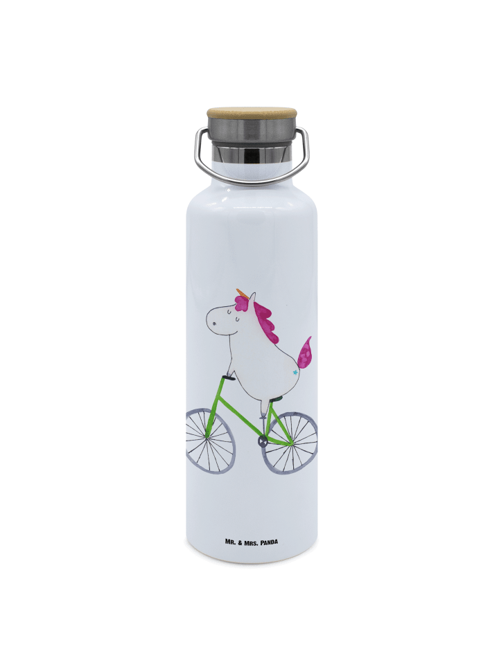 Mehrwegflasche Einhorn Radfahrer ohne Spruch in Weiß