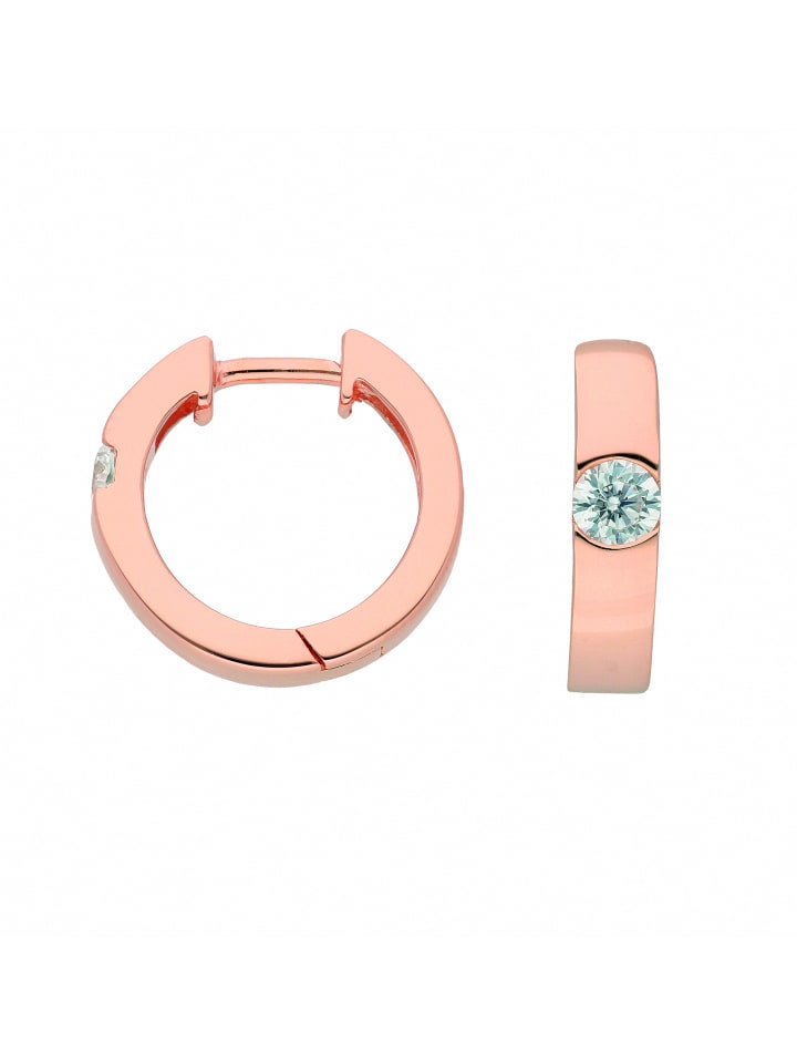 Damen 925 Silber Ohrringe / Creolen mit Zirkonia Ø 15,5 mm in rose