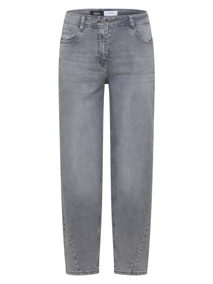 High Waist Barrel Leg Jeans im Loose Fit in Light Grey Wash