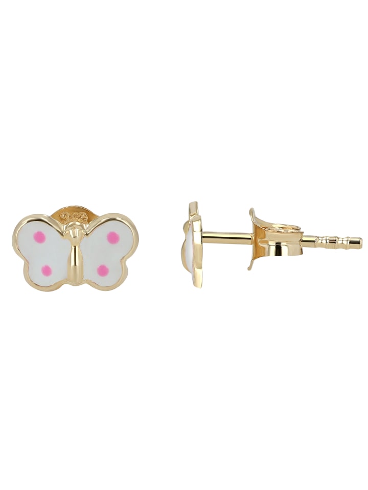 Mädchen Ohrringe – Ohrstecker aus 333 Gold mit Emaille in gold