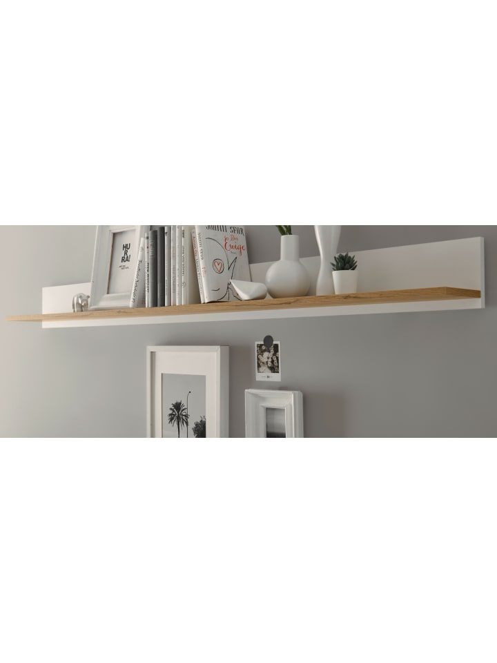 Wandboard weiß, Eiche Wotan 170 cm, Wandregal hängend