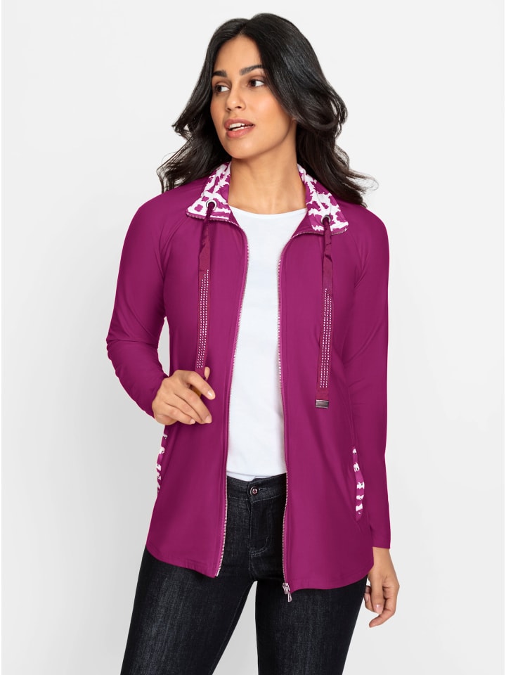 Shirtjacke in magenta-ecru-gemustert