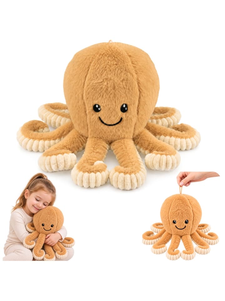 Plüsch-Oktopus, Kuscheltier mit elastischen Tentakeln, Beige, 50 cm