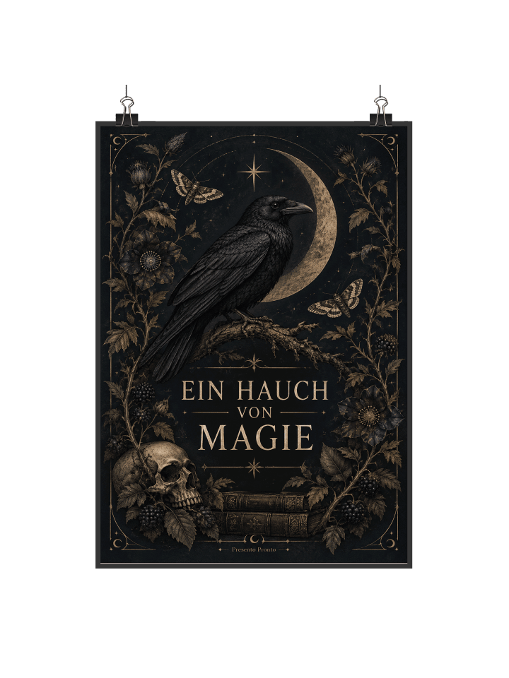 Plakat Rabe elegant Design mit Spruch in Weiß