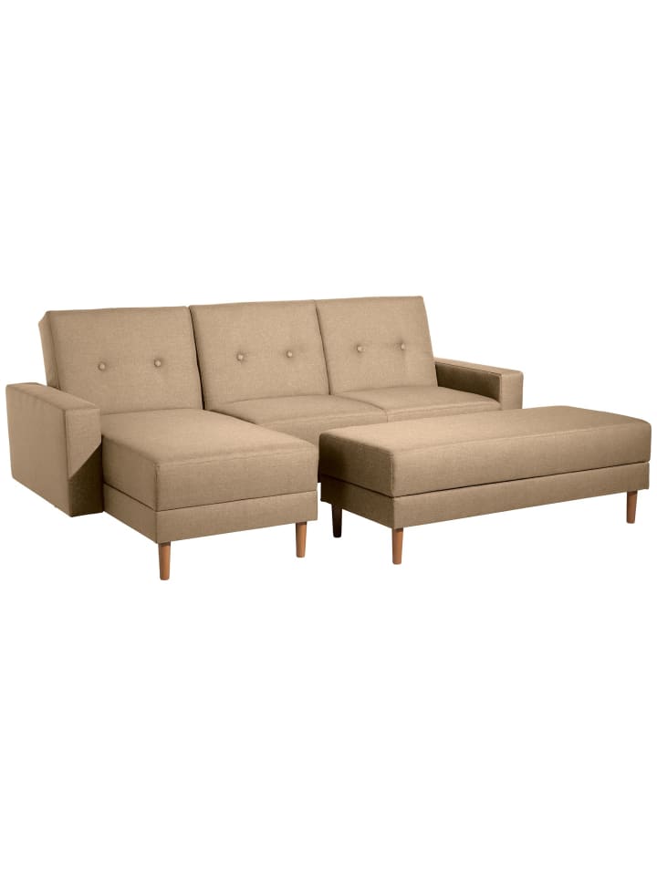 FUNKTIONSSOFA mit Hocker Kattie Flachgewebe sand