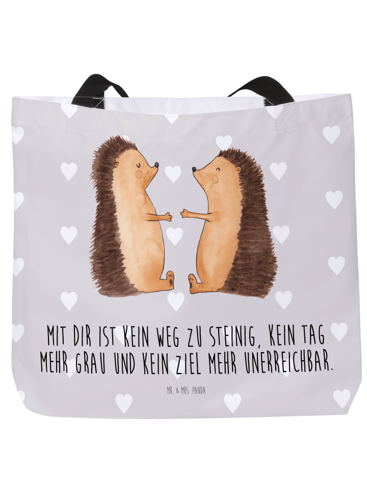 Tasche Igel Liebe mit Spruch in Grau Pastell
