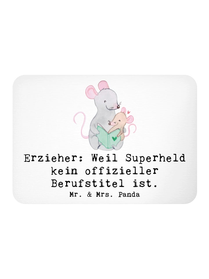 Magnet Erzieher Superheld mit Spruch in Weiß