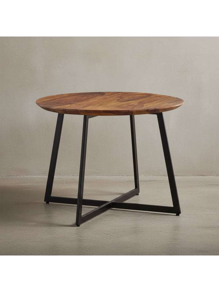Couchtisch 60x60x45 cm Massivholz / Metall Sofatisch Rund