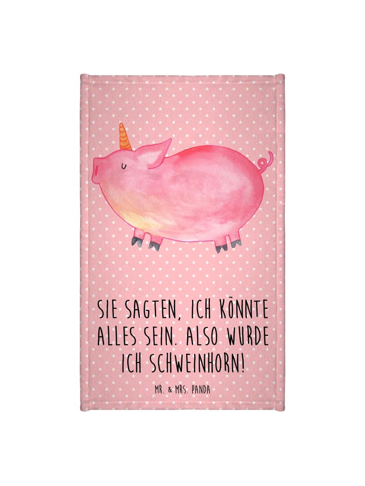 Handtuch Einhorn Schwein mit Spruch in Rot Pastell