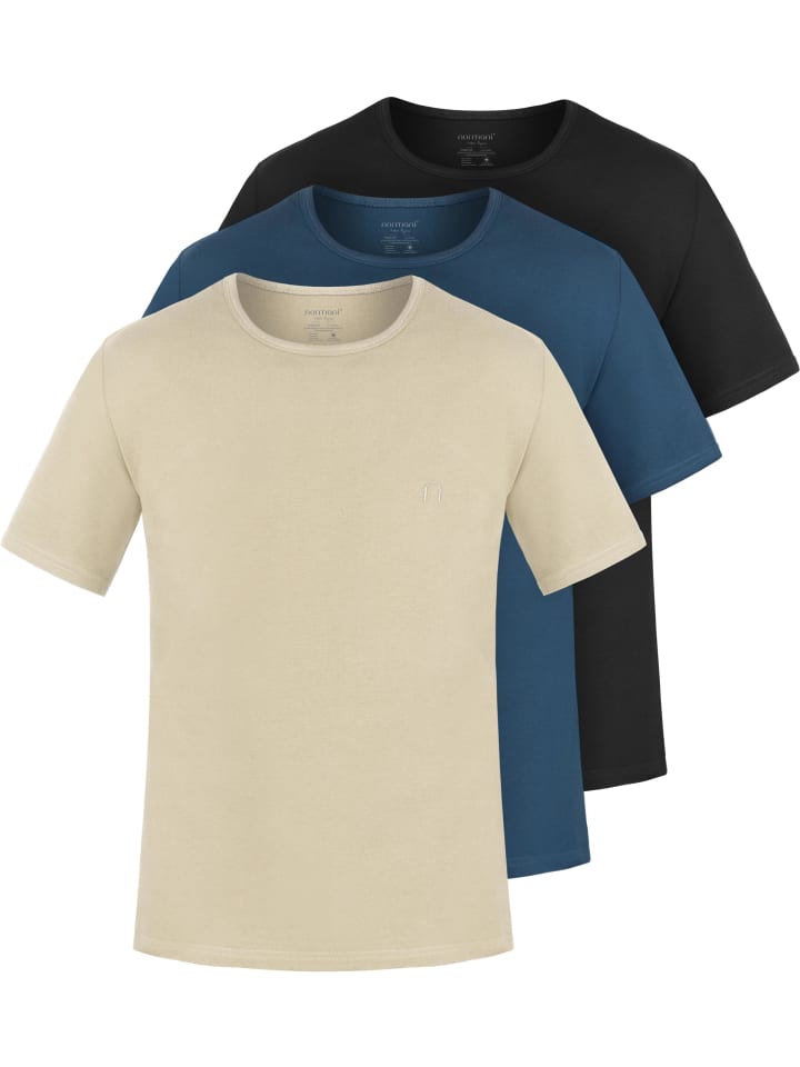 3er Set Herren T-Shirts aus Bio-Baumwolle Nyons in Beige/Marine/Schwarz